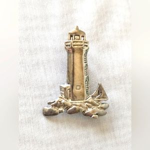 Vintage Signed Silver Tone Lighthouse Slide Pendant & Brooch